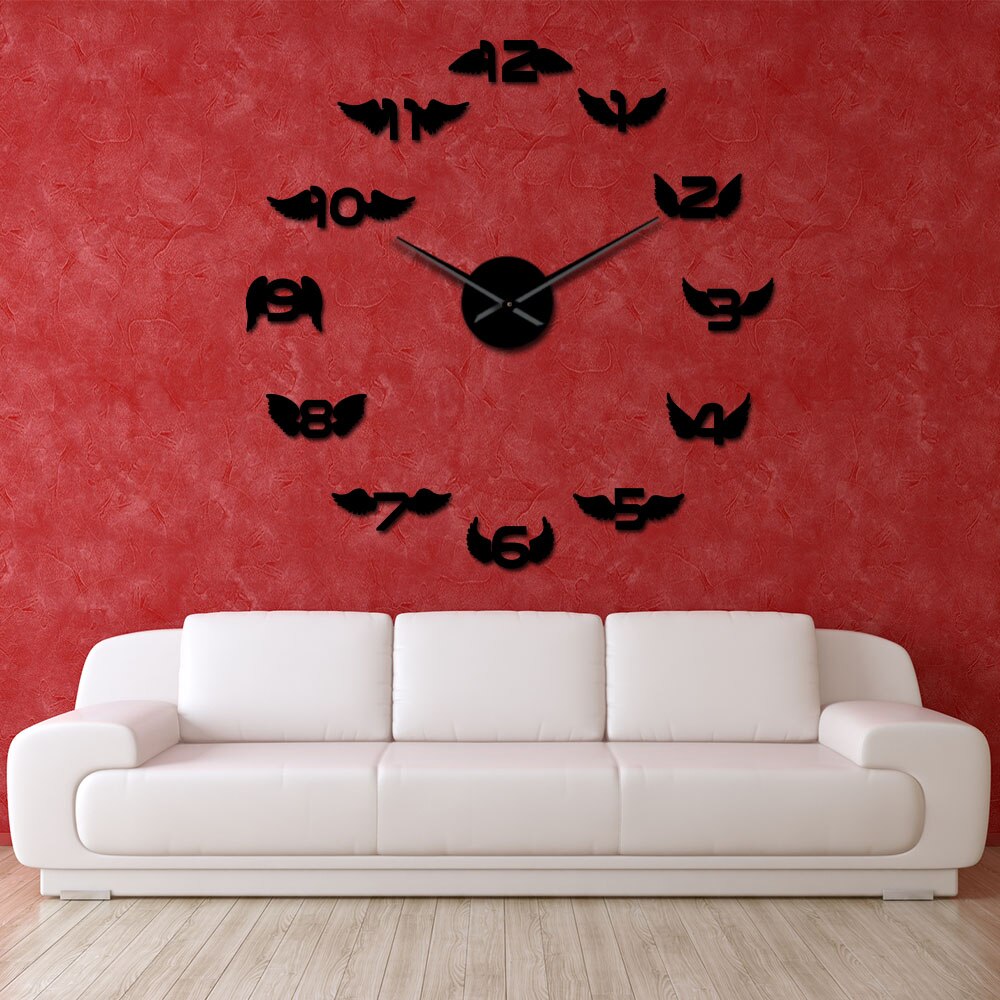 Angel Wings With Number Modern DIY Large Wall Clock Bird Wings Nursery Kid Room Minimalist Big Frameless