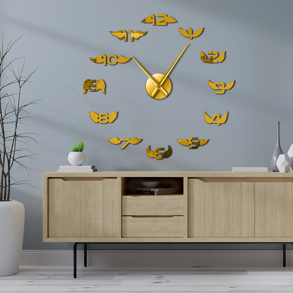Angel Wings With Number Modern DIY Large Wall Clock Bird Wings Nursery Kid Room Minimalist Big Frameless