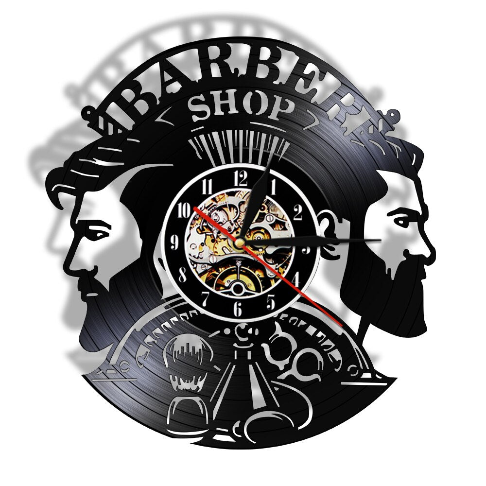 Barbershop Supplies Vinyl Clock Hairstylist Profession Wall Art Hairdresser Instruments Vinyl Record Wall Clock Man Salon Decor