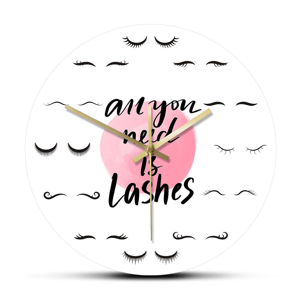 All You Need Is Lashes Beauty Salon Quote Silent Eyelash Extension Style Guide Lashes Salon Wall Clock