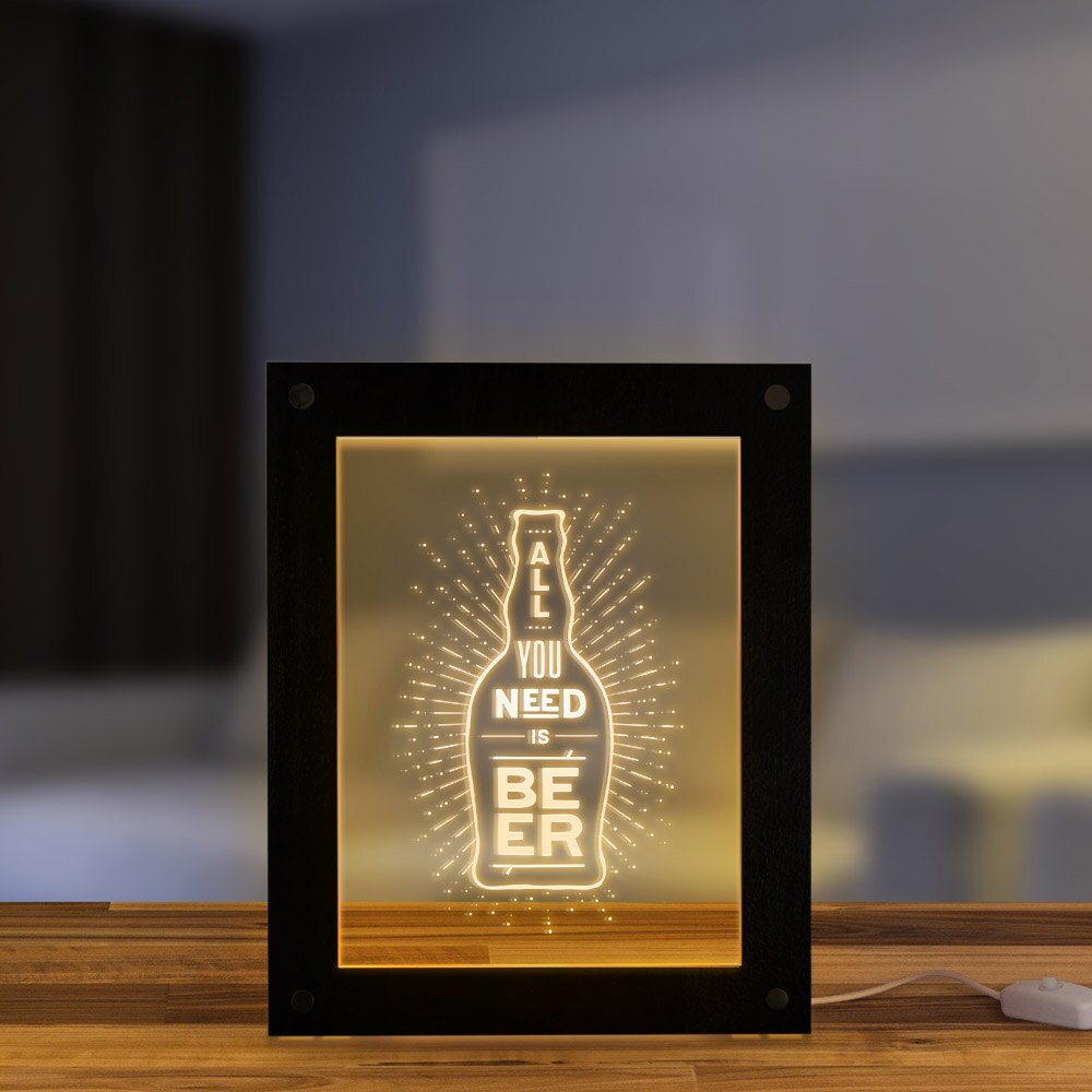 All You Need Is Beer Electric Display Sign For Pub Decoration Beer Company Brew LED Business Logo Custom Lighting Wooden Frame