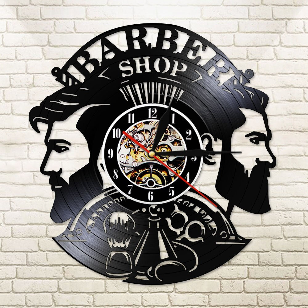 Barbershop Supplies Vinyl Clock Hairstylist Profession Wall Art Hairdresser Instruments Vinyl Record Wall Clock Man Salon Decor