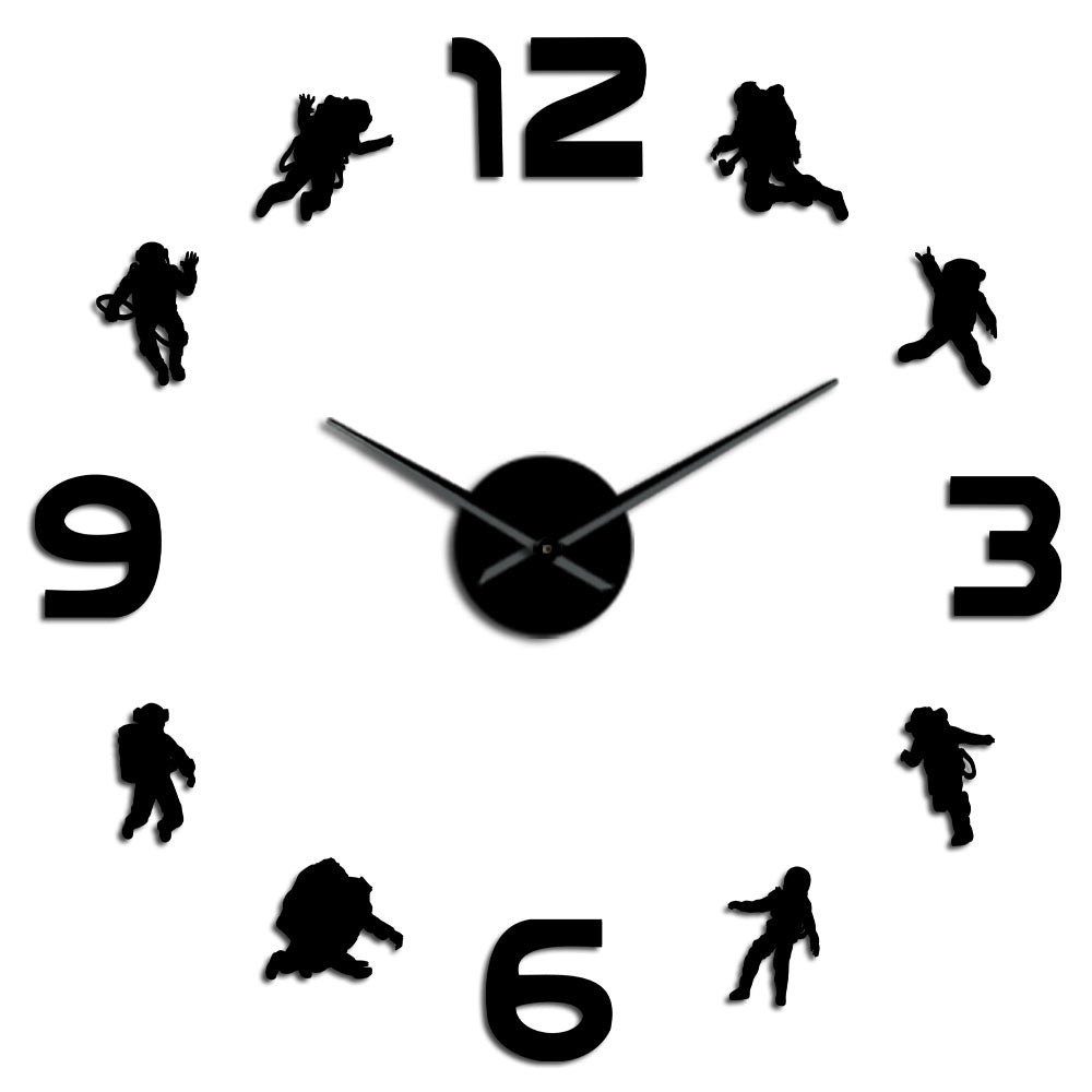 Astronaut DIY Mirror Surface Large Modern Wall Clock Outer Space Kid Room Spacemen Frameless