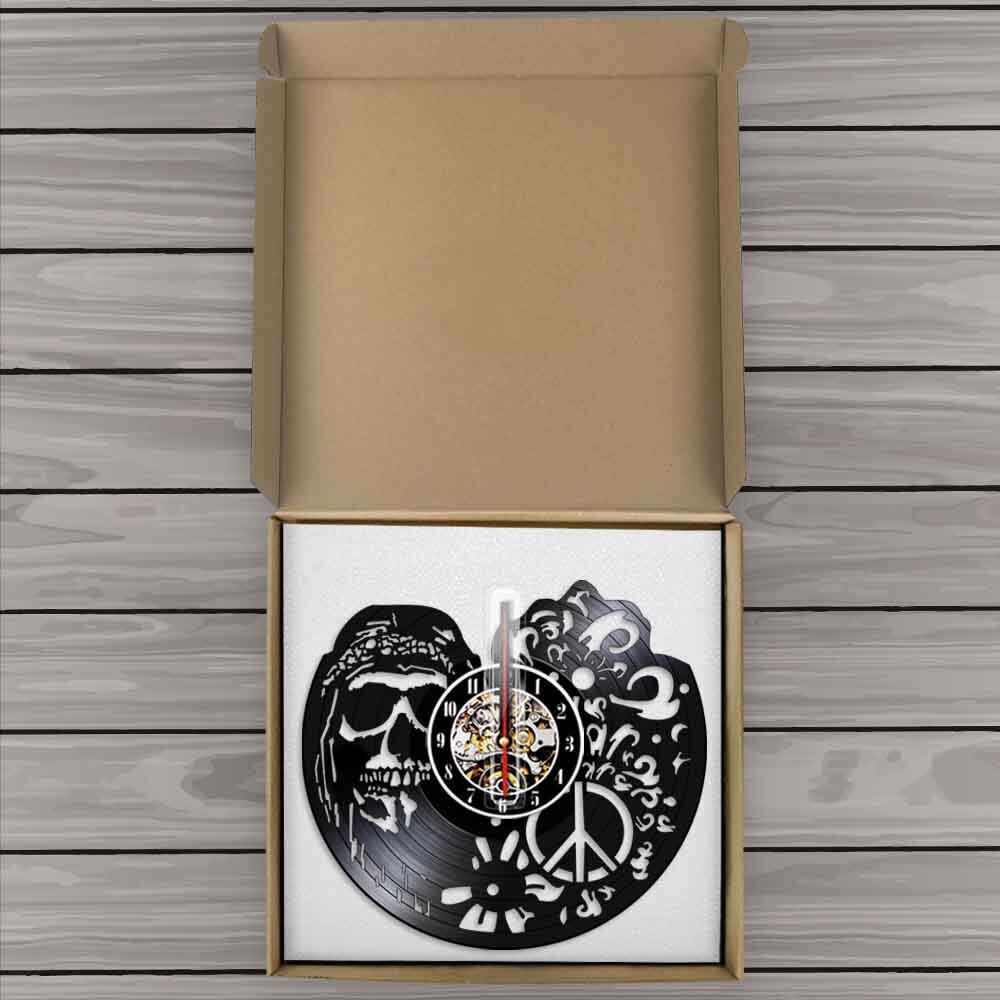 American Hipper Skull With Followers Wall Art Wall Clock Gothic Skull Vinyl Record Wall Clock Halloween Living Room