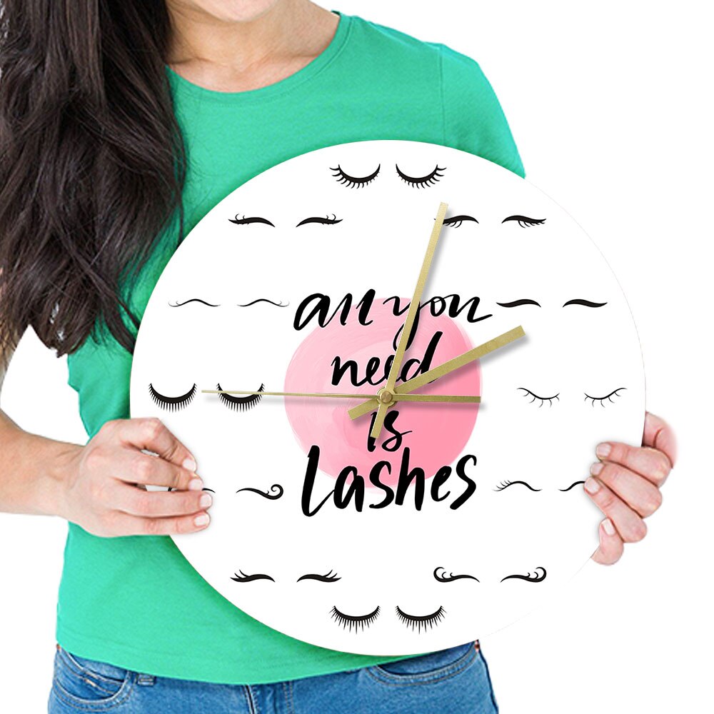 All You Need Is Lashes Beauty Salon Quote Silent Eyelash Extension Style Guide Lashes Salon Wall Clock