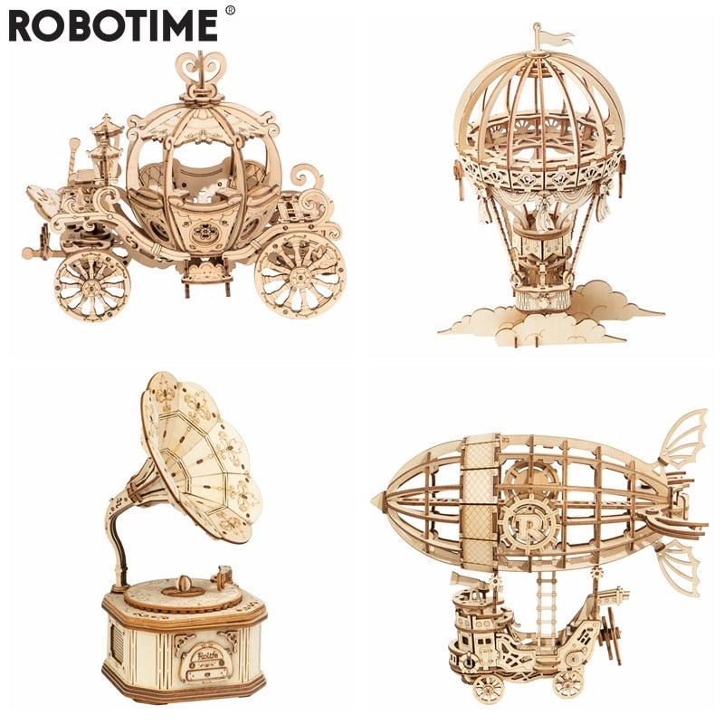 New Arrival DIY 3D Gramophone Box,Pumpkin Cart Wooden Puzzle Game Assembly Popular Toy Gift for Children Adult TG408