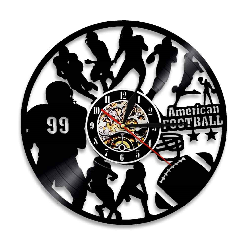 American Football Modern Design Wall Clock Rugby Football Player Silhouette Vinyl Record Wall Clock Sports Lover