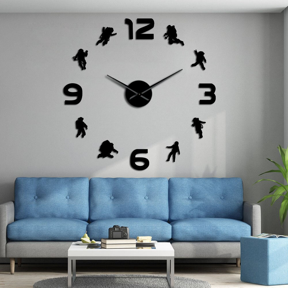 Astronaut DIY Mirror Surface Large Modern Wall Clock Outer Space Kid Room Spacemen Frameless