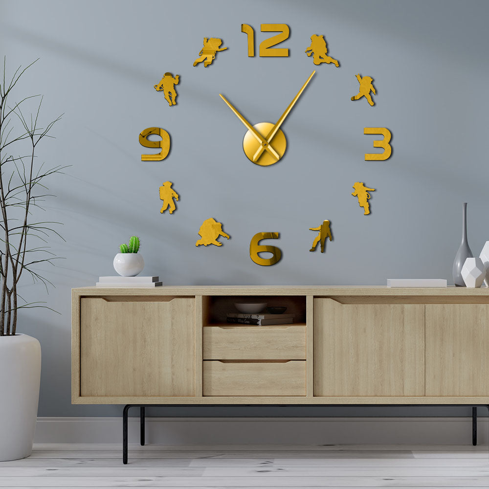 Astronaut DIY Mirror Surface Large Modern Wall Clock Outer Space Kid Room Spacemen Frameless