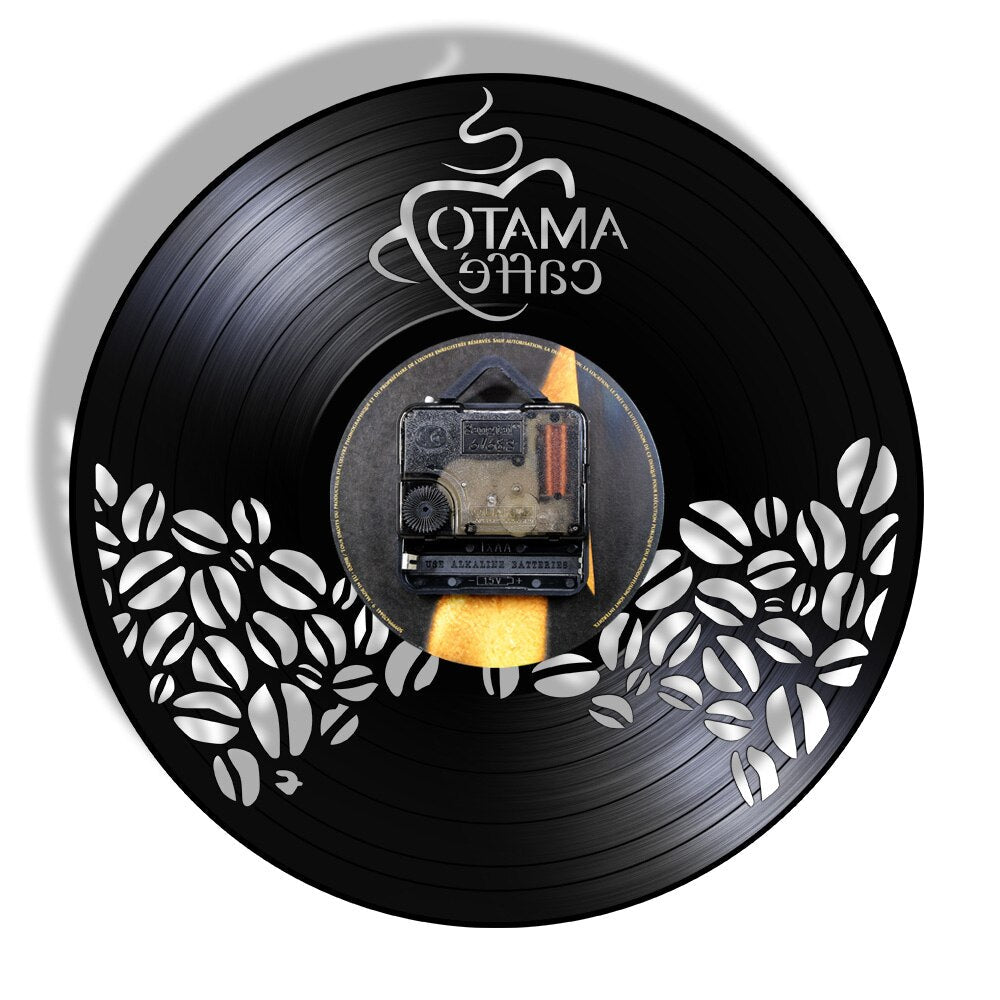 Amato Caffe Vinyl Record Clock Coffee Beans Design Hanging Silent Watch Coffee Lover Gift Coffee Bar Shop Wall Sign