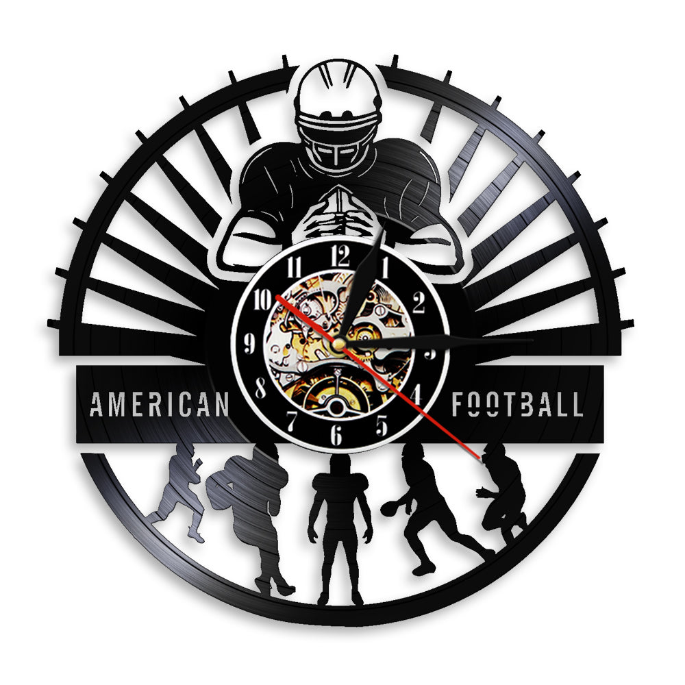 American Football Players Wall Clock Sports Locker Room Modern Design Rugby Vinyl Record Wall Clock Football Fan