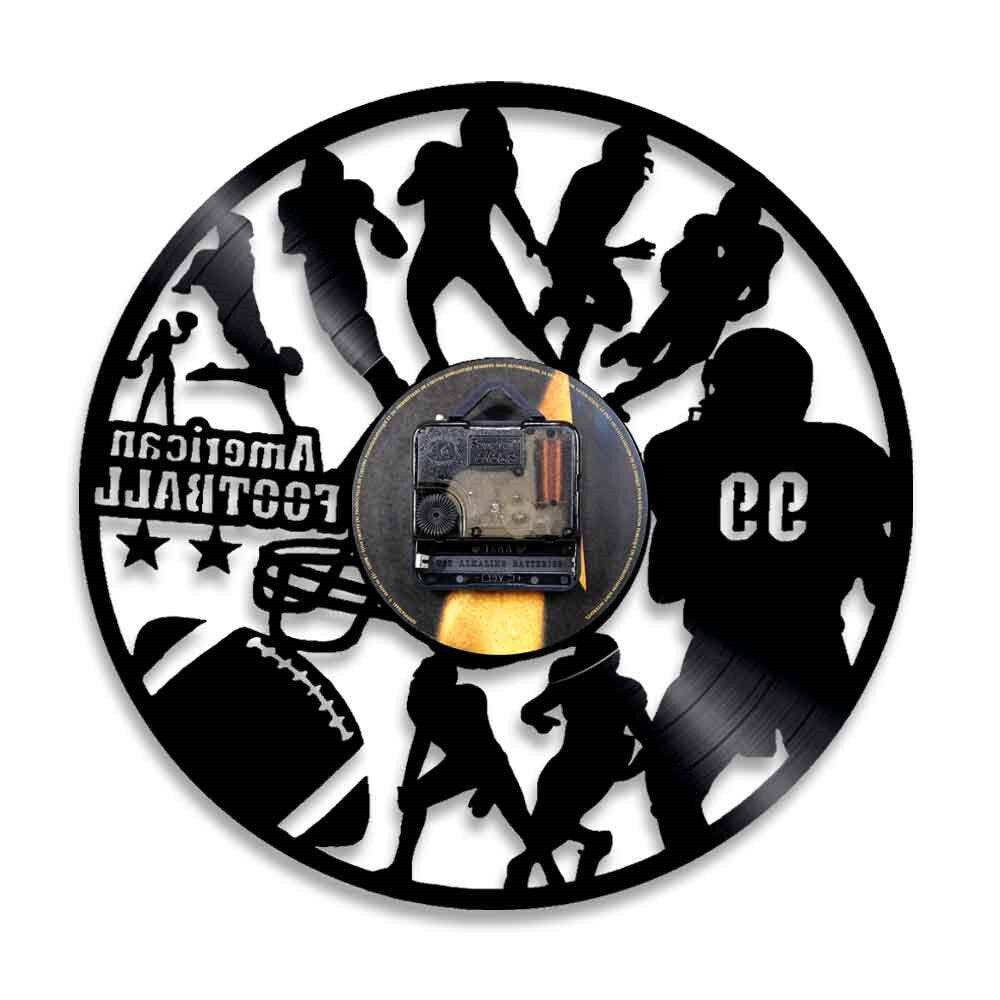 American Football Modern Design Wall Clock Rugby Football Player Silhouette Vinyl Record Wall Clock Sports Lover