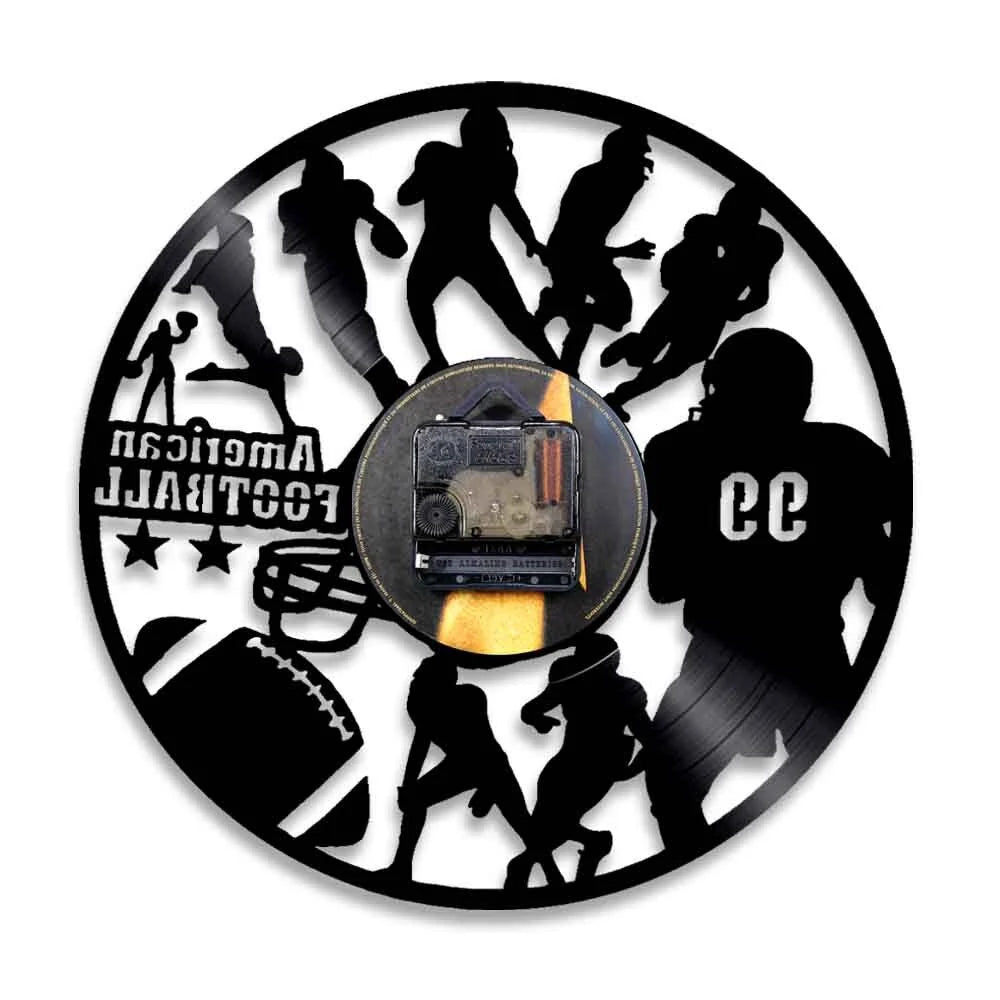 American Football Modern Design Wall Clock Rugby Football Player Silhouette Vinyl Record Wall Clock Sports Lover