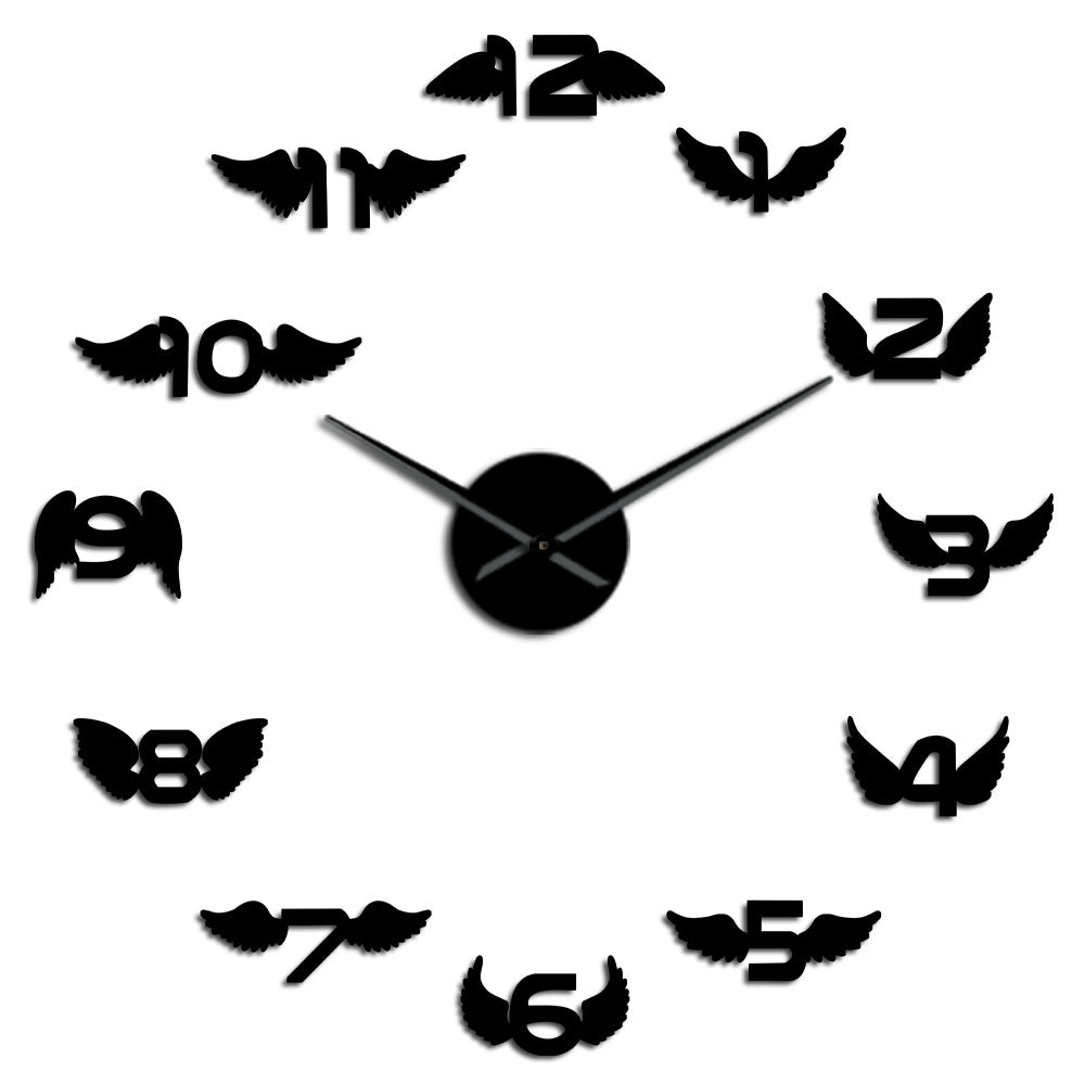 Angel Wings With Number Modern DIY Large Wall Clock Bird Wings Nursery Kid Room Minimalist Big Frameless