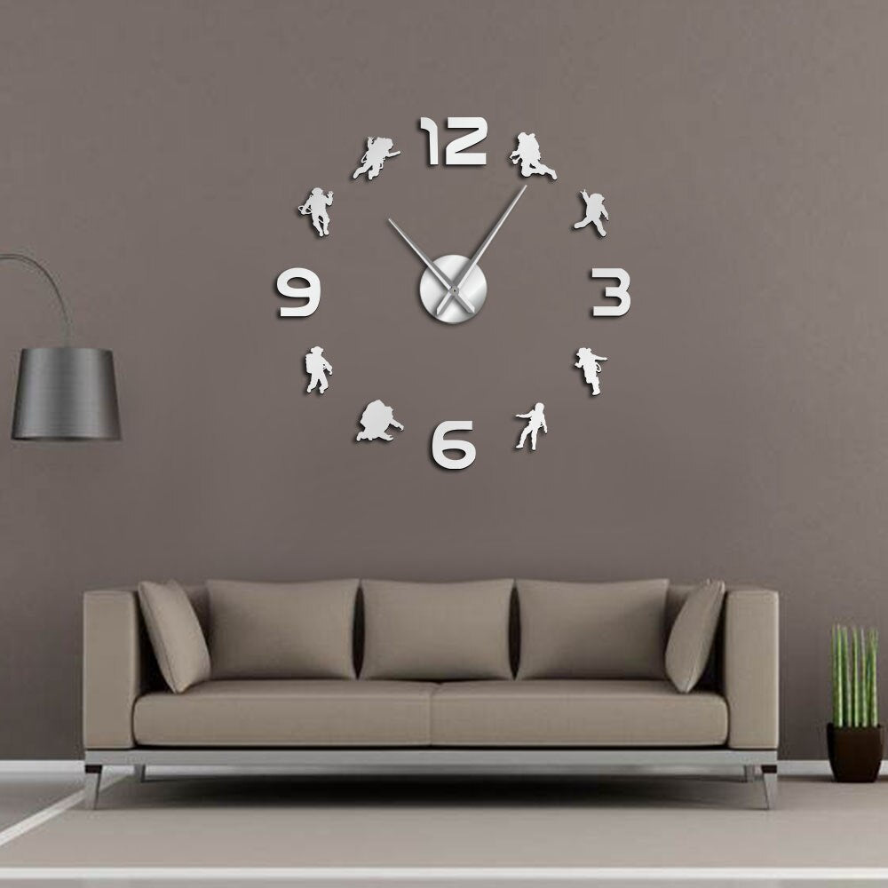 Astronaut DIY Mirror Surface Large Modern Wall Clock Outer Space Kid Room Spacemen Frameless