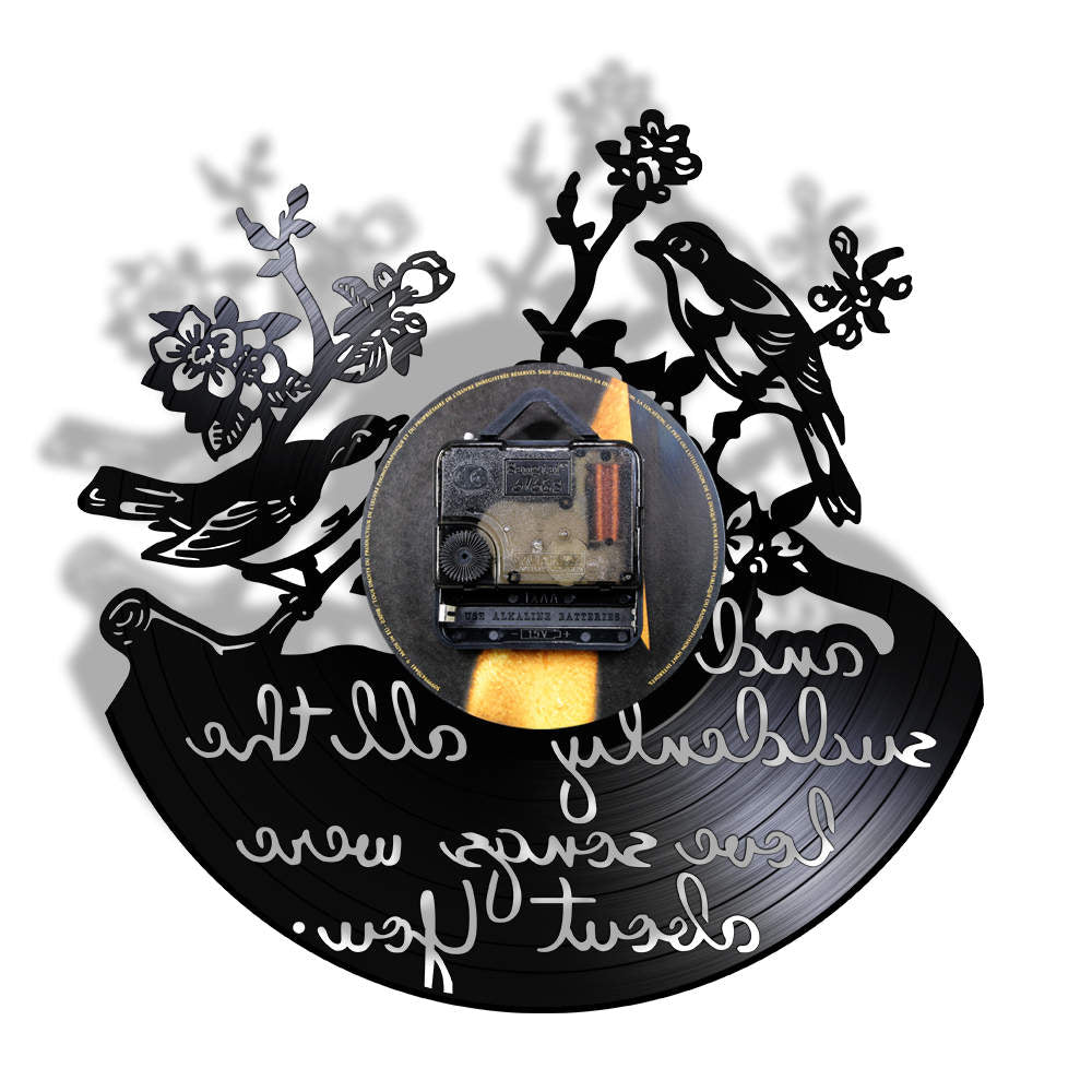 And Suddenly All The Love Songs Were All About You Inspirational Quote Vinyl Record Wall Clock Valentine Birds Retro