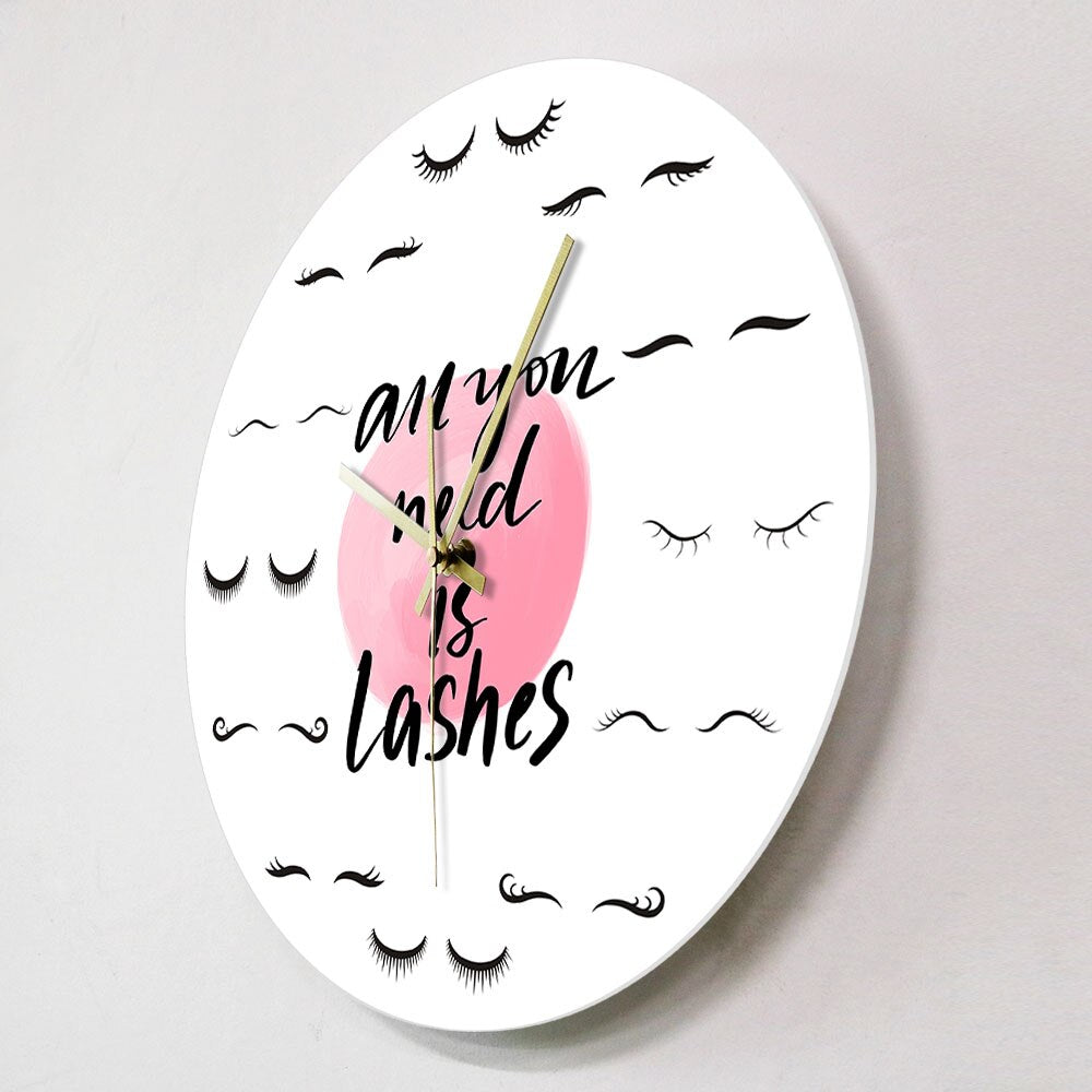 All You Need Is Lashes Beauty Salon Quote Silent Eyelash Extension Style Guide Lashes Salon Wall Clock