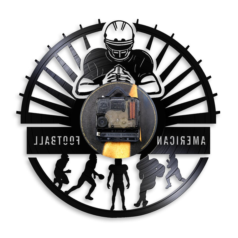American Football Players Wall Clock Sports Locker Room Modern Design Rugby Vinyl Record Wall Clock Football Fan