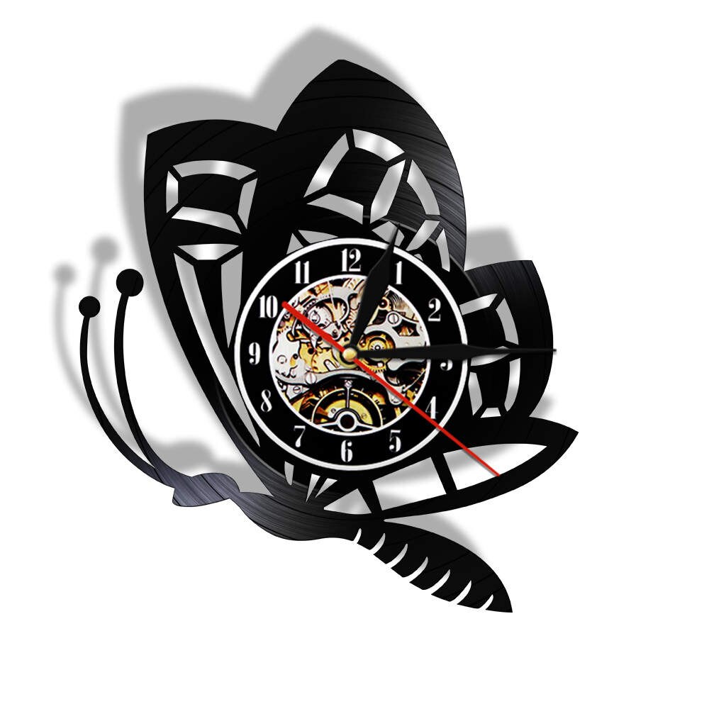 Butterfly Minimalist Modern Wall Clock Animal Nature Retro Vinyl Record Butterfly insect Animal Timepiece