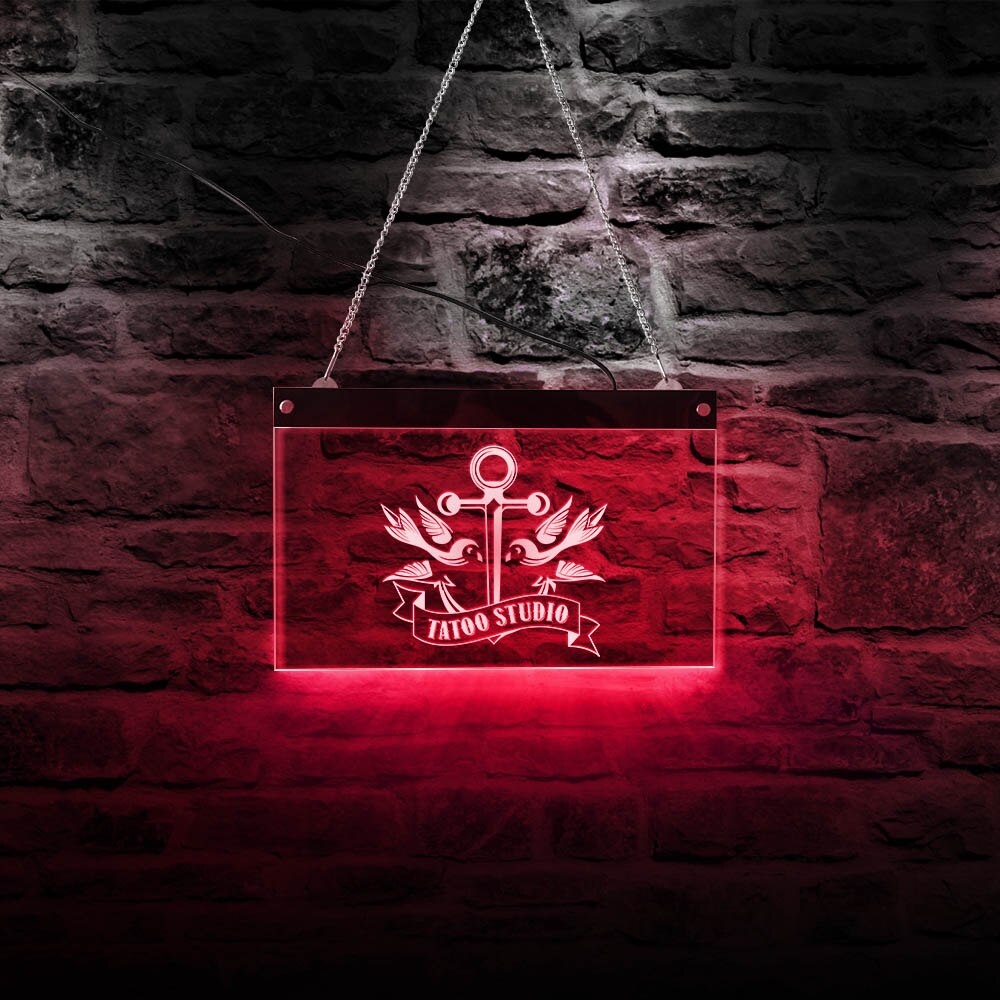 Anchor and Bird Temporary Tattoo LED Lighting Neon Sign Naval Ship Anchor Tattoo Studio LED Lighted Business Board Open Sign