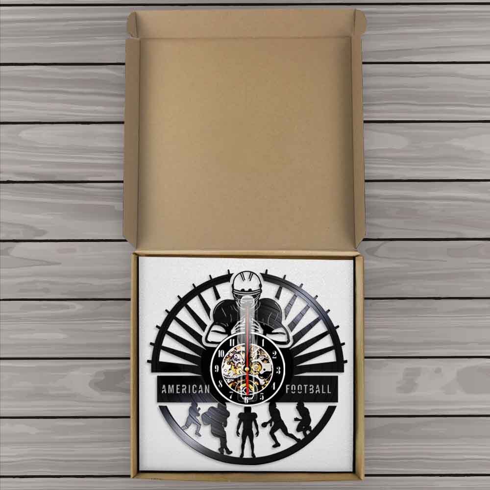 American Football Players Wall Clock Sports Locker Room Modern Design Rugby Vinyl Record Wall Clock Football Fan