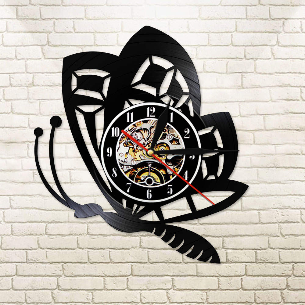 Butterfly Minimalist Modern Wall Clock Animal Nature Retro Vinyl Record Butterfly insect Animal Timepiece