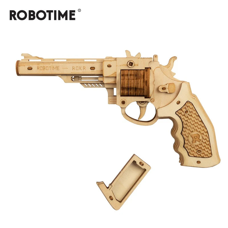 102pcs DIY 3D Revolver with Rubber Band Bullet Wooden Gun Puzzle Game Popular Toy Gift for Children Adult LQ401