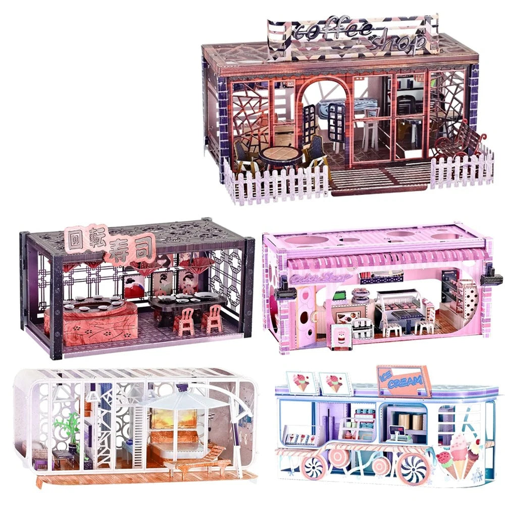 2019 Coffee Shop Sushi Bar 3D Metal Model Kits DIY Assemble 3D Metal Puzzle Laser Cut Jigsaw Toy