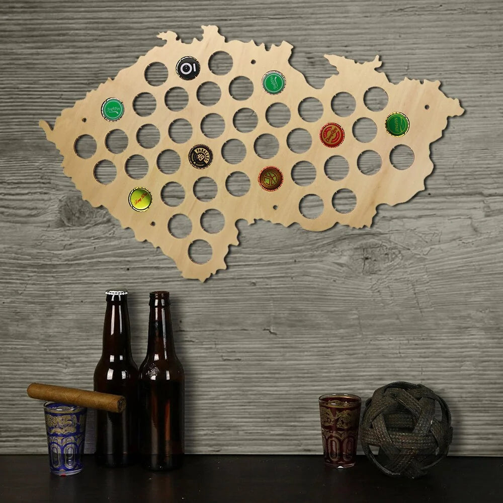 Pub Bar Bottle Cap Display Holder Czech Republic Cap Map Czech Map Wooden Wall Sign Unique Gift For Her Him