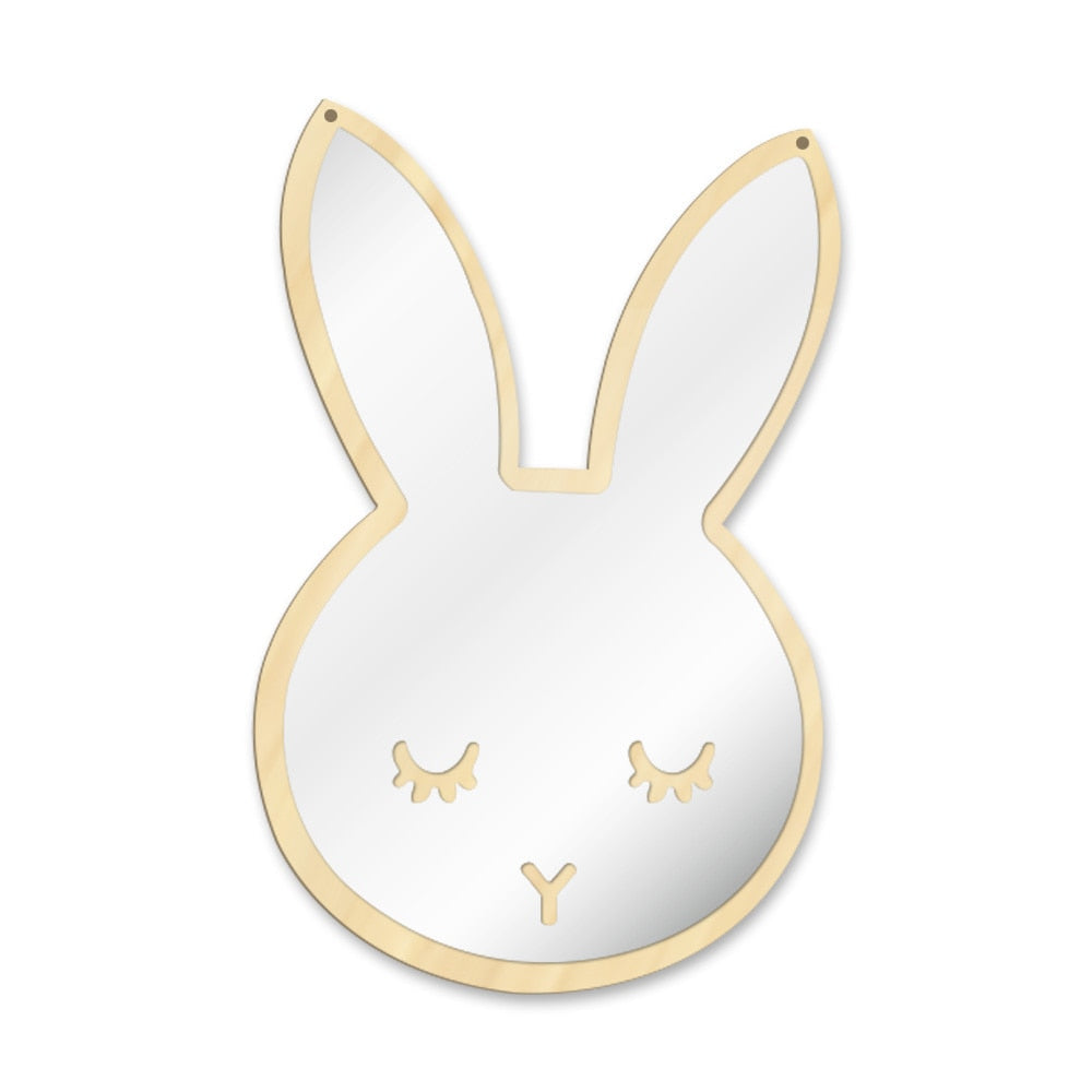 Bunny Sleepy Eyes Makeup Mirror Baby Kids Room Nursery Cute Animal Sleeping Rabbit Wood & Acrylic Safety Wall Mirror