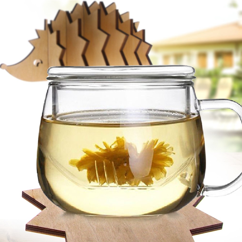 7Pieces/Set Animal Pin Wooden Coaster Hedgehog Shape DIY Coffee Tea Cup Mat Creative Table Decoration Figurines & Miniatures