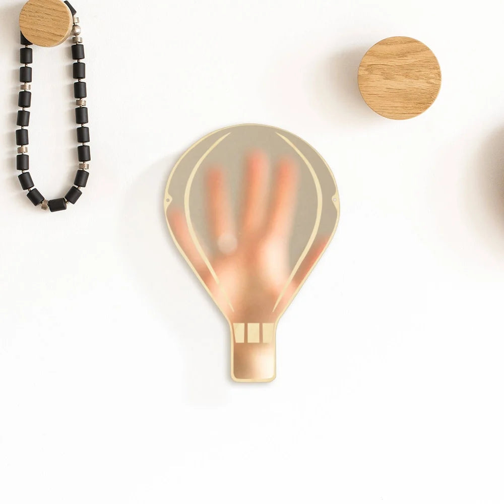 Hot Air Balloon Arylic Wall Mirror With Wooden Back Kids Bedroom Hot Air Balloon Decoration Hanging Safety Mirror
