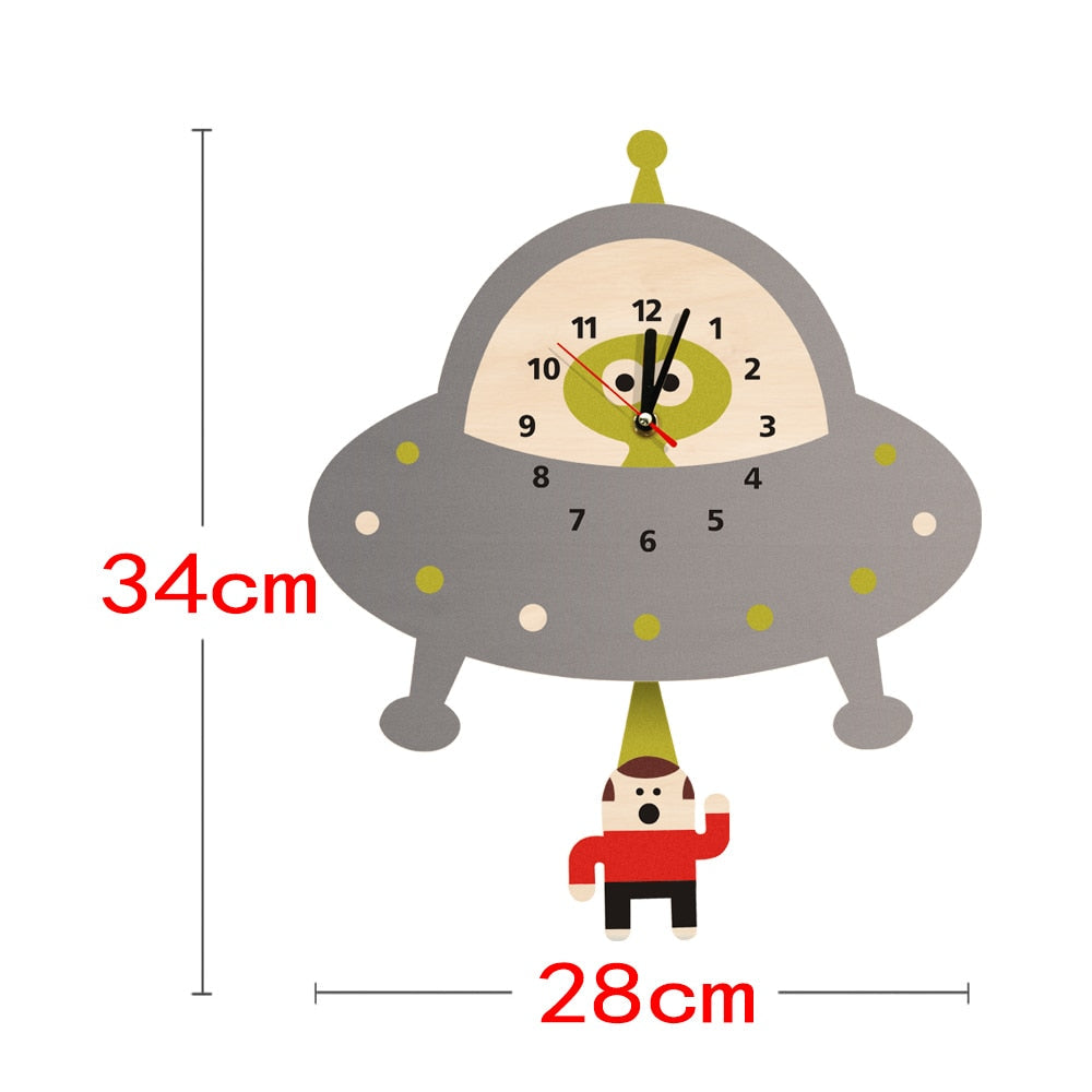 Alien Abduction Wall Clock Flying Saucer Outer Space UFO Abducting Pendulum Wooden Wall Clock Kid Room Decoration Geek Gift