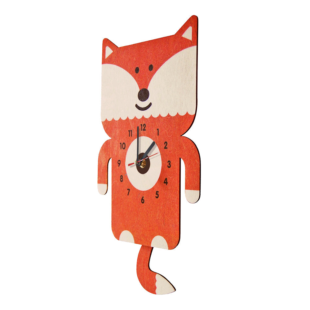 Adorable Fox Wooden Wall Clock With Tail Pendulum Woodland Animal Nursery Modern Fox Loveer Gift