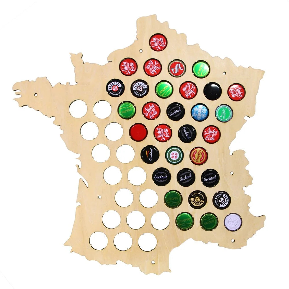 Bottle Caps Map of France Creative Laser Engraved Wood Maps For Cap Collector ative
