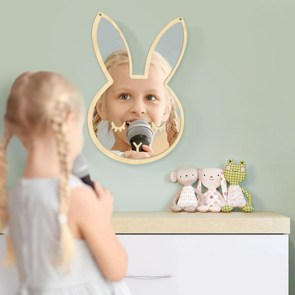 Bunny Sleepy Eyes Makeup Mirror Baby Kids Room Nursery Cute Animal Sleeping Rabbit Wood & Acrylic Safety Wall Mirror