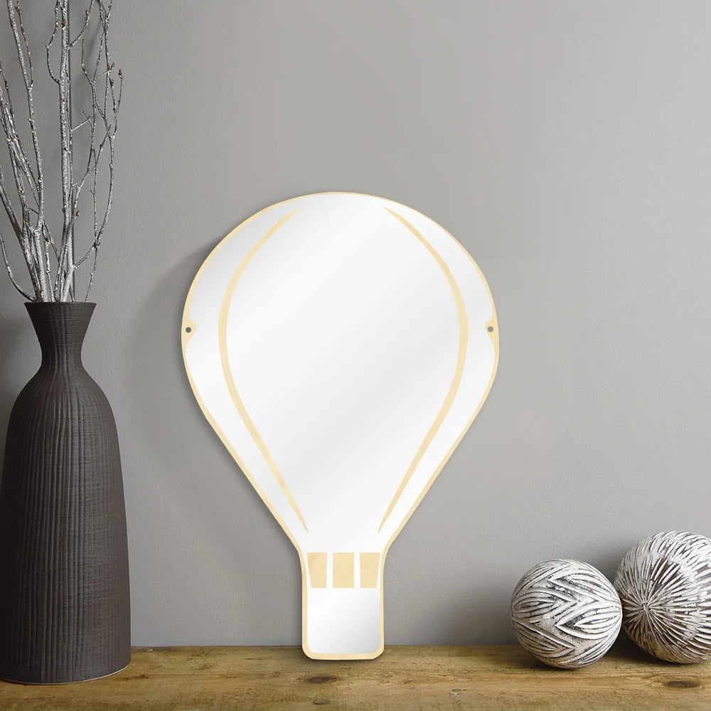 Hot Air Balloon Arylic Wall Mirror With Wooden Back Kids Bedroom Hot Air Balloon Decoration Hanging Safety Mirror