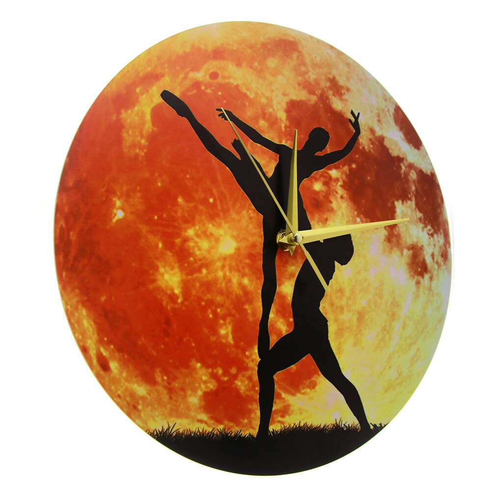Ballerina Dancing In The Moon Artwork 3D Wall Clock Modern Design Dancing Couple Rustic Wood Clocks Ballet Watches Decor
