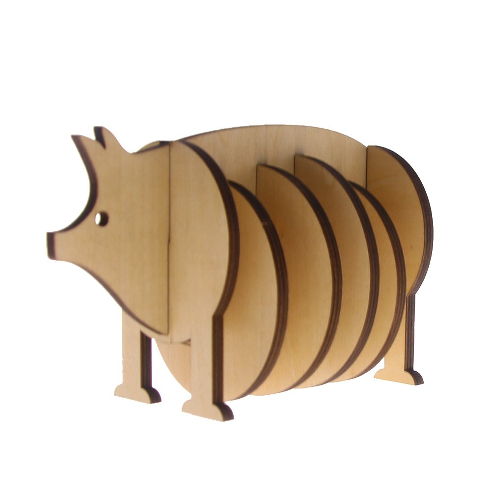 7Pieces/Set Creative Wooden Pin Coaster Pig Model Coffee Tea Milk Cup Mats Unique Table Decor Kitchen Placemat