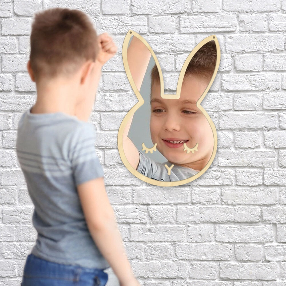 Bunny Sleepy Eyes Makeup Mirror Baby Kids Room Nursery Cute Animal Sleeping Rabbit Wood & Acrylic Safety Wall Mirror