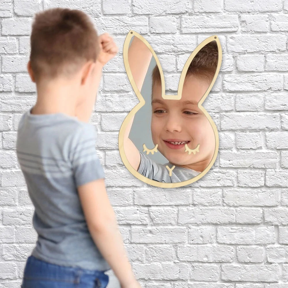 Bunny Sleepy Eyes Makeup Mirror Baby Kids Room Nursery Cute Animal Sleeping Rabbit Wood & Acrylic Safety Wall Mirror
