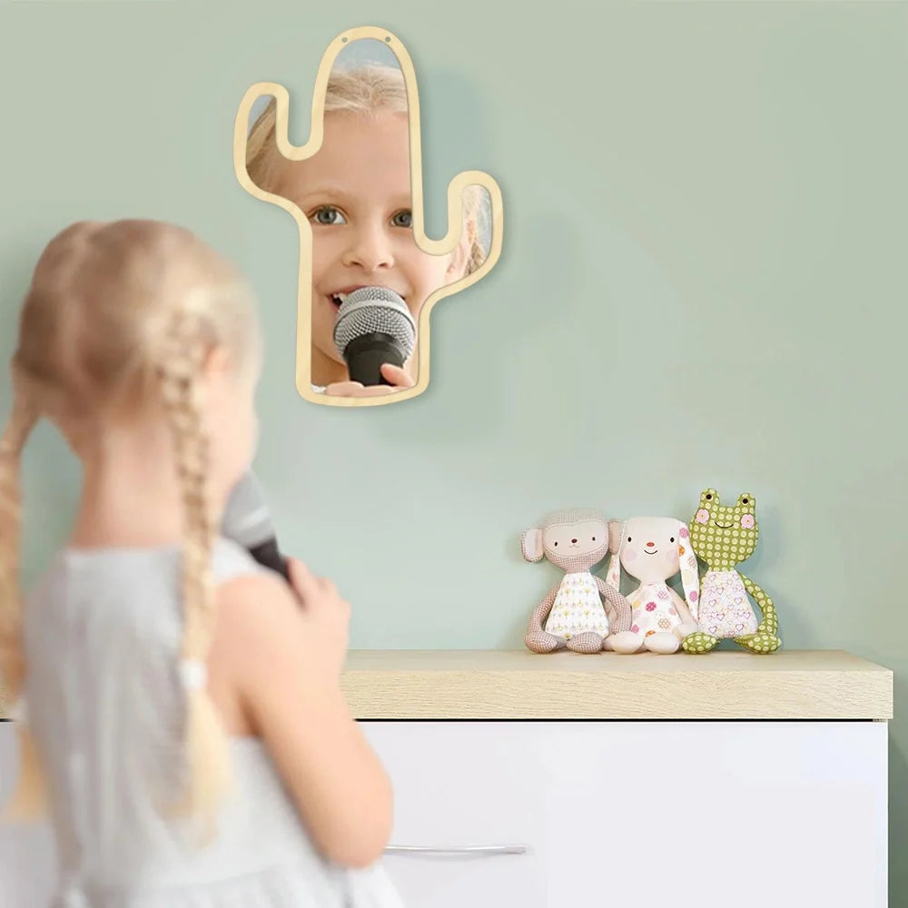 Desert Cactus Acrylic Wall Mirror With Wooden Back Cactus Hanging Interiors Make-up Mirror Cactus