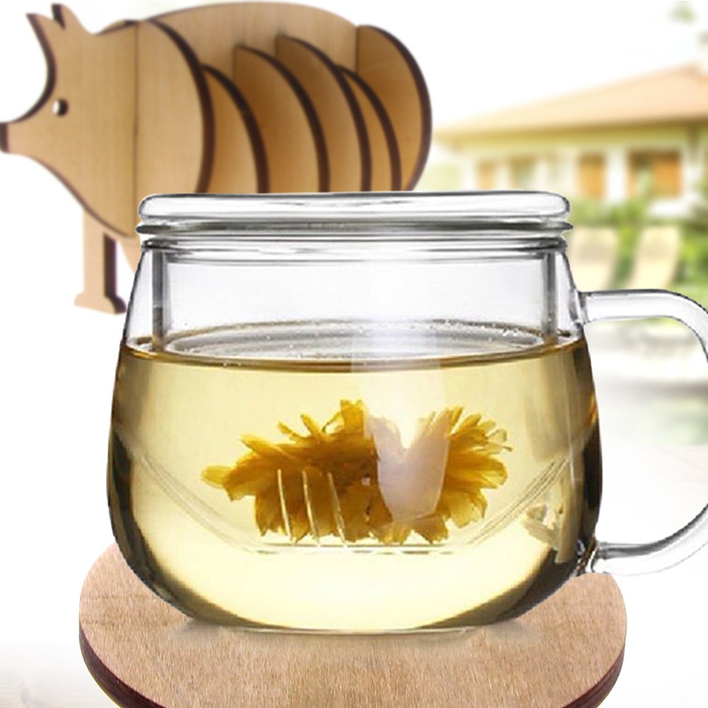 7Pieces/Set Creative Wooden Pin Coaster Pig Model Coffee Tea Milk Cup Mats Unique Table Decor Kitchen Placemat