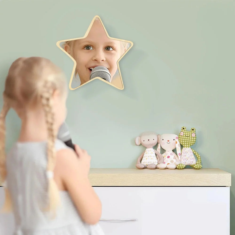 Pentastar Shaped Wall Mirror Five-pointed Star Acrylic Safety Mirror With Wood Back Children Kid Room