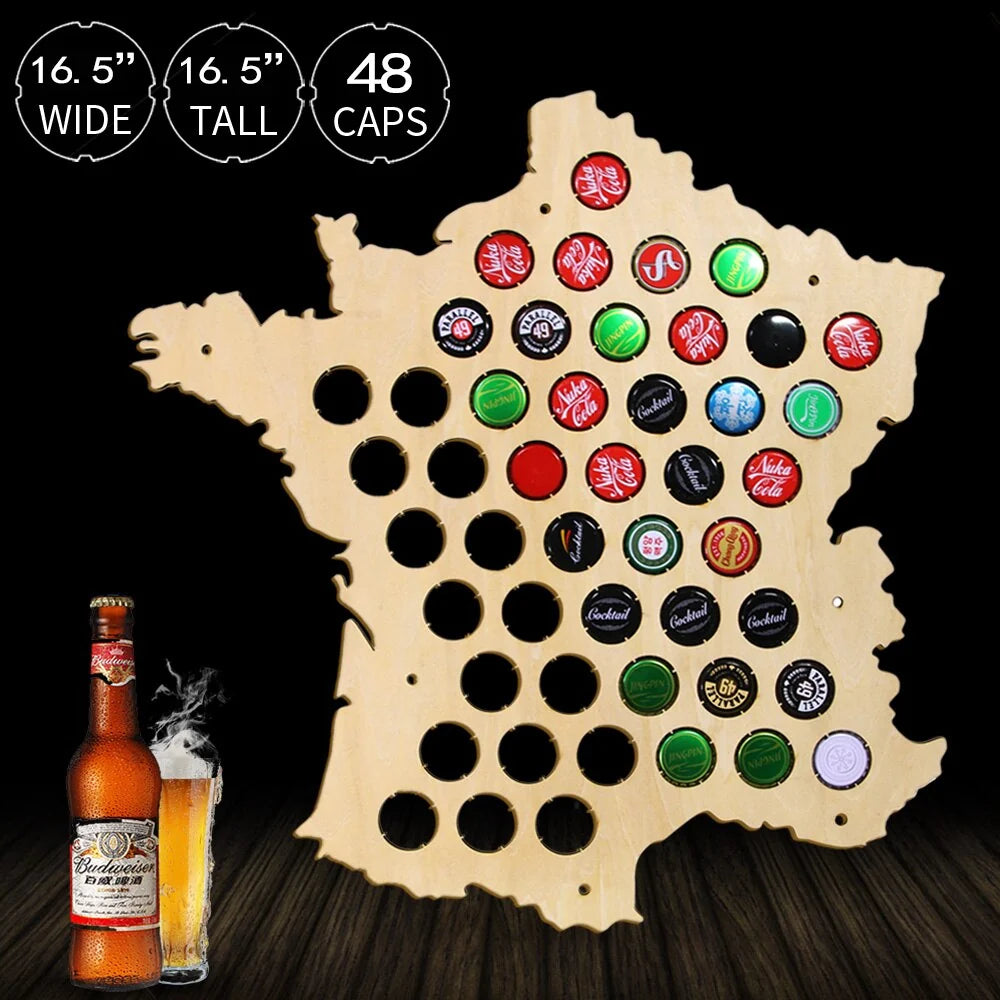 Bottle Caps Map of France Creative Laser Engraved Wood Maps For Cap Collector ative