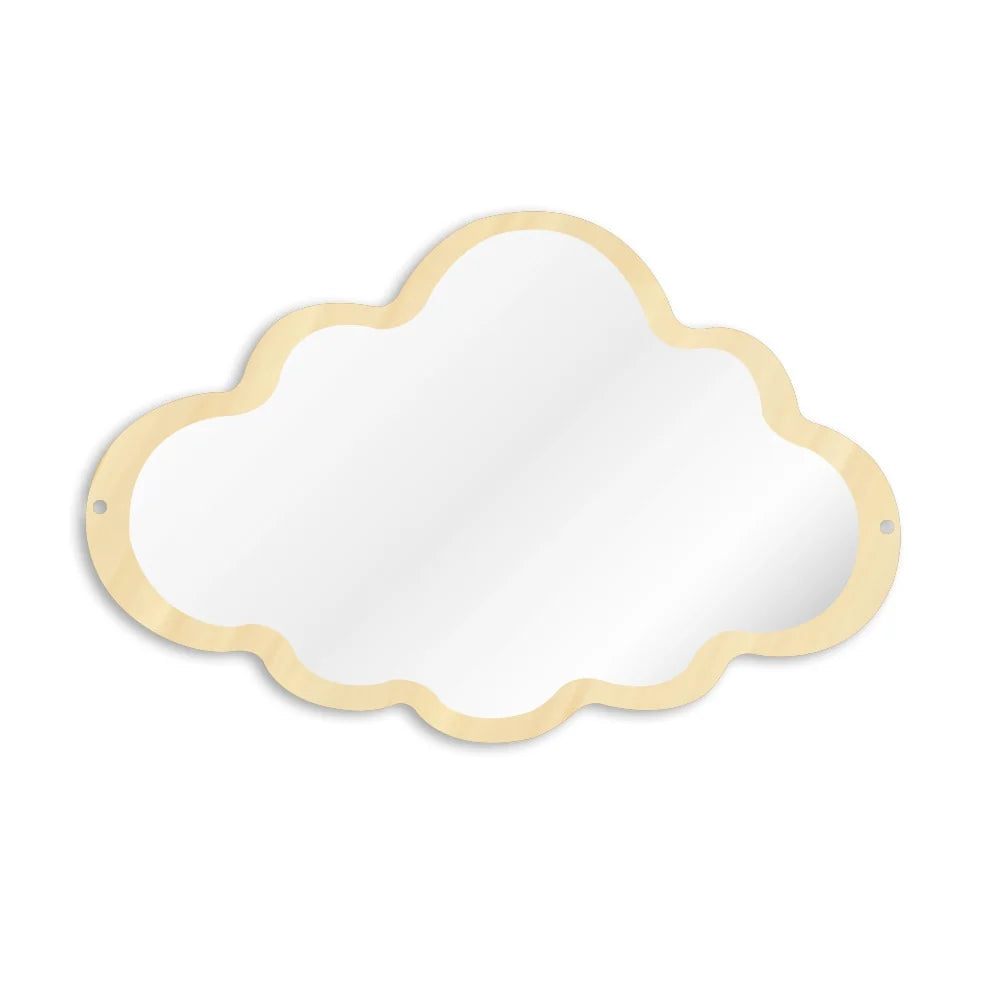 Wooden Engraved Acrylic Cloud Mirror Nursery Kids Room Decor Frameless Children Safety Wall Mirror Hanging Make-up Mirror