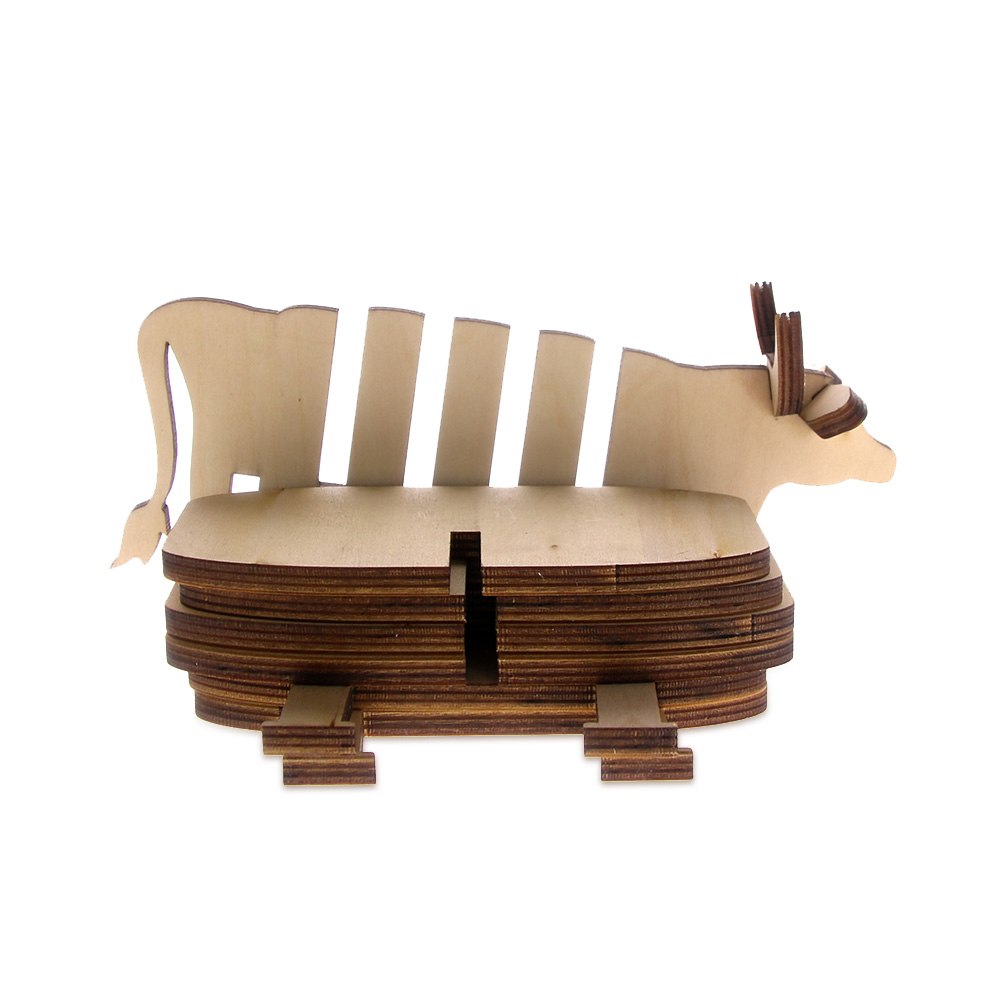 7Pieces/Set Cow Model DIY Pin Wooden Coast Creative Coffee Tea Cup Mat Animal Theme Art Decoration Unique Gift Idea For Friends