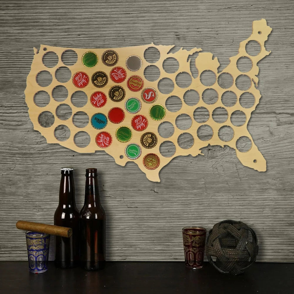 Creative Wooden Cap Maps Bottle Caps Map of USA Display Board Wall Art Decor Unique Gift For Cap Collectors