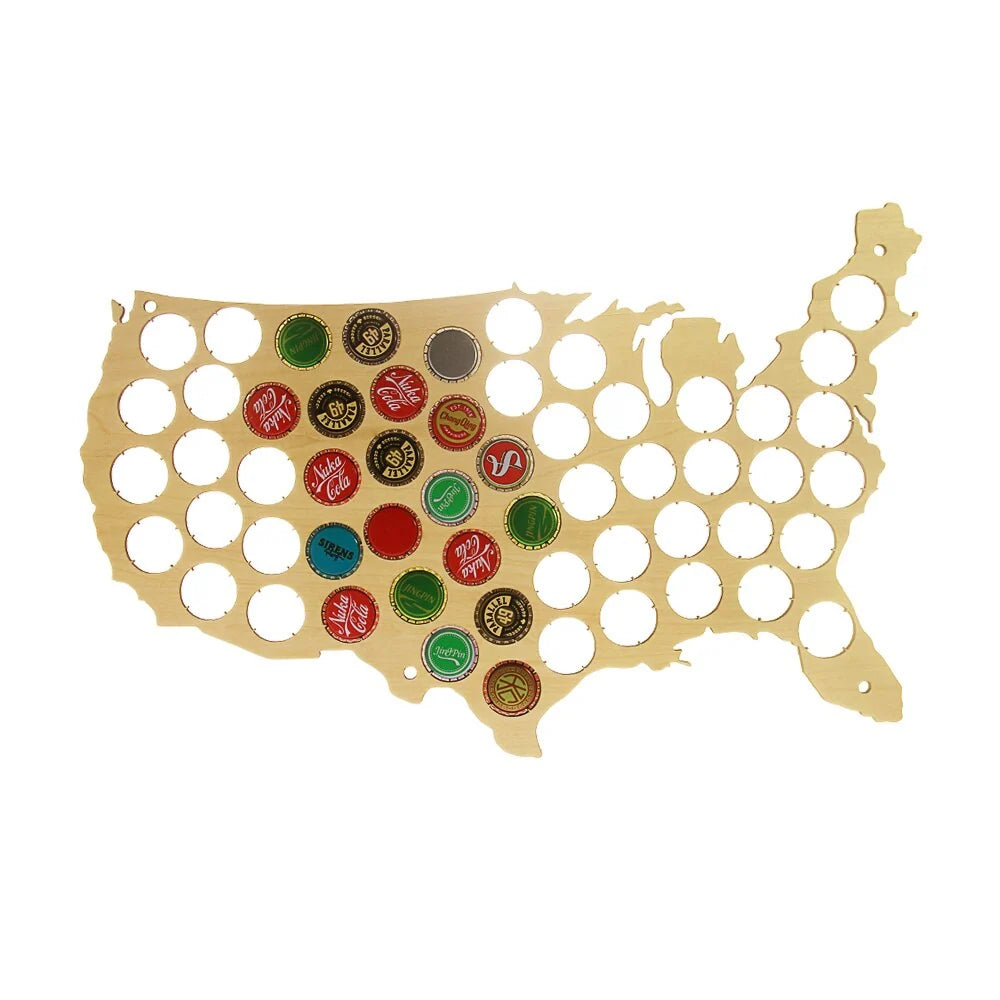 Creative Wooden Cap Maps Bottle Caps Map of USA Display Board Wall Art Decor Unique Gift For Cap Collectors