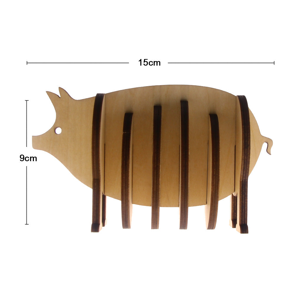 7Pieces/Set Creative Wooden Pin Coaster Pig Model Coffee Tea Milk Cup Mats Unique Table Decor Kitchen Placemat